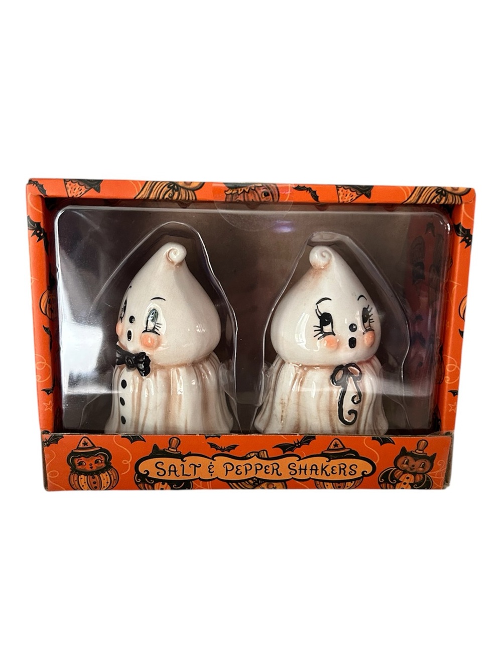 Johanna Parker Ghost Salt and Pepper Shaker Set - White Vintage Inspired NIB